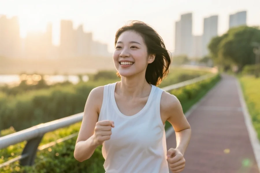 晨跑的年轻女性，展现自信与活力