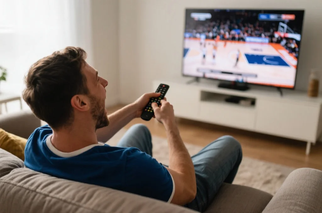 体育迷在家中观看比赛